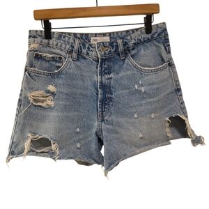 Zara, Jean Shorts, Distressed, Frayed/Folded Hemline, Med Denim W/White Wash, W6